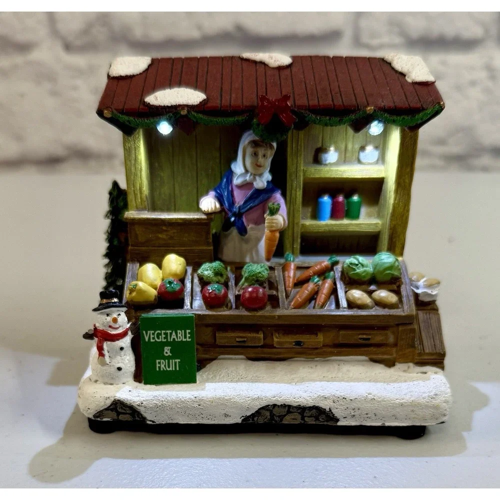 Vintage Christmas Village Illuminated Vegetable Fruit Stand  4